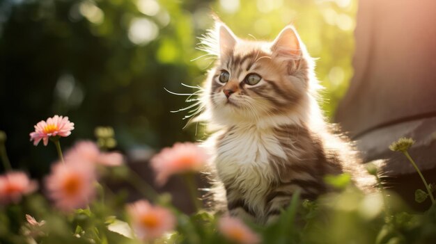 Aventure dans le jardin d'un charmant chaton