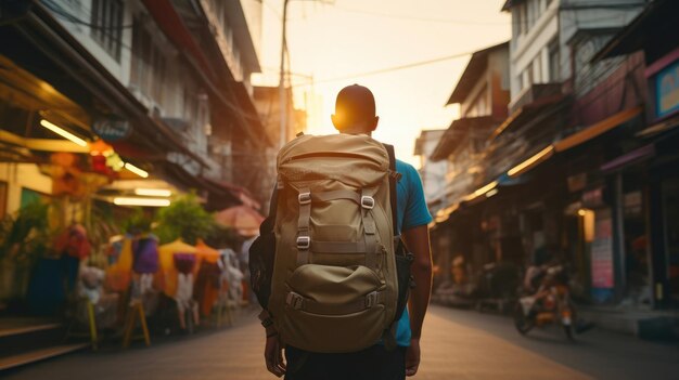 Aventure dans la rue avec un sac à dos