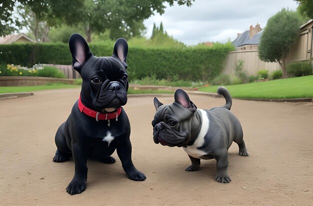 Photo l'aventure du bulldog français dans la cour