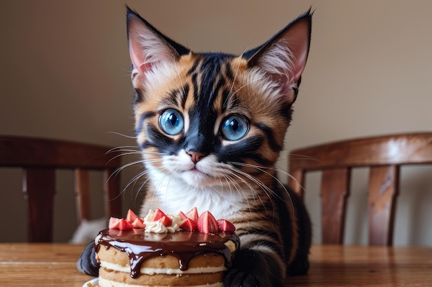 L'aventure du gâteau de l'adorable chaton siamois Un regard de surprise