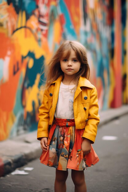 L'aventure élégante d'une petite fille dans un paysage urbain à la mode