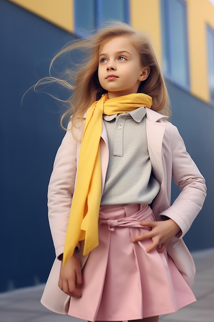 L'aventure élégante d'une petite fille dans un paysage urbain à la mode