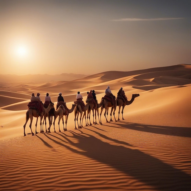 Photo une aventure épique en chameau à travers le vaste désert du sahara des moments inoubliables une expérience palpitante