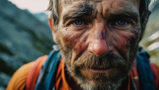 Aventure d'un homme dans la nature explorant les montagnes générées par l'IA