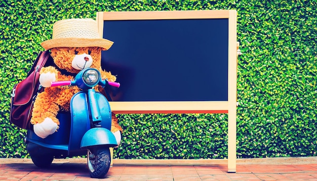 L'aventure nostalgique d'un écolière, un ours en peluche rétro et un scooter à pédales vintage capturent le charme