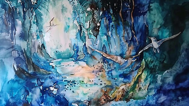 Une aventure passionnante dans les grottes Aquarelle