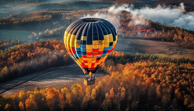 Photo aventure vibrante en montgolfière dans le ciel d'automne générée par l'ia
