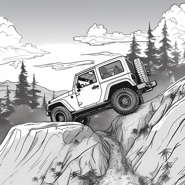 Photo l'aventure vous attend colorant le jeep wrangler volant avec calvin et hobbe