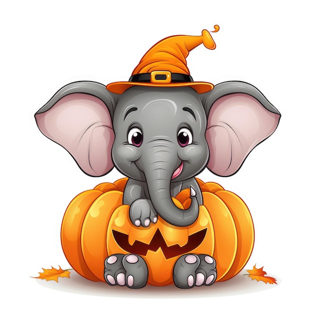 Aventures étranges de l'éléphant d'Halloween Délices animés sur une toile blanche