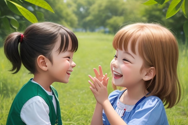 Des aventures joyeuses dans l'enfance Des enfants heureux qui s'amusent dans la nature en été