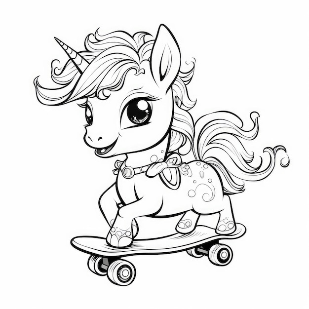 Des aventures magiques Une licorne ludique patinant dans le style des dessins animés