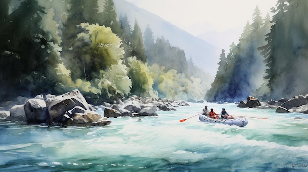 Des aventures passionnantes de rafting en eaux blanches Conquérant les rapides Image à l'aquarelle