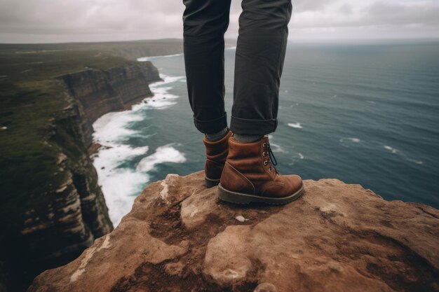 Aventureux Pas Pieds au Bord d'une Falaise