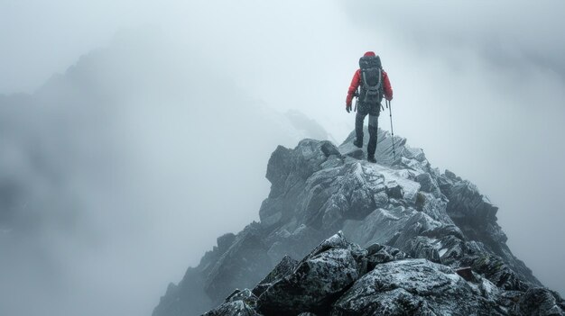 Un aventurier déterminé grimpe une montagne