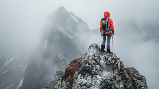 Un aventurier déterminé grimpe une montagne