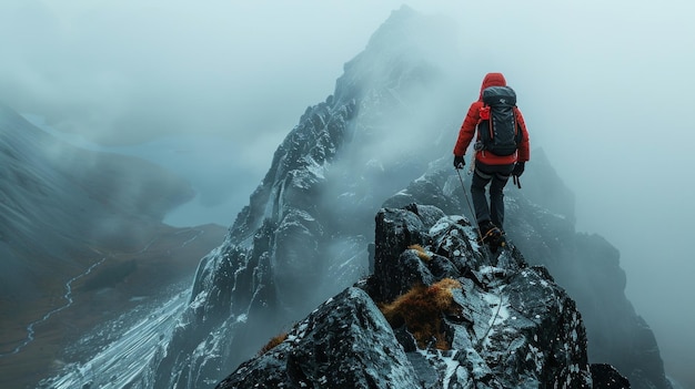 Un aventurier déterminé grimpe une montagne