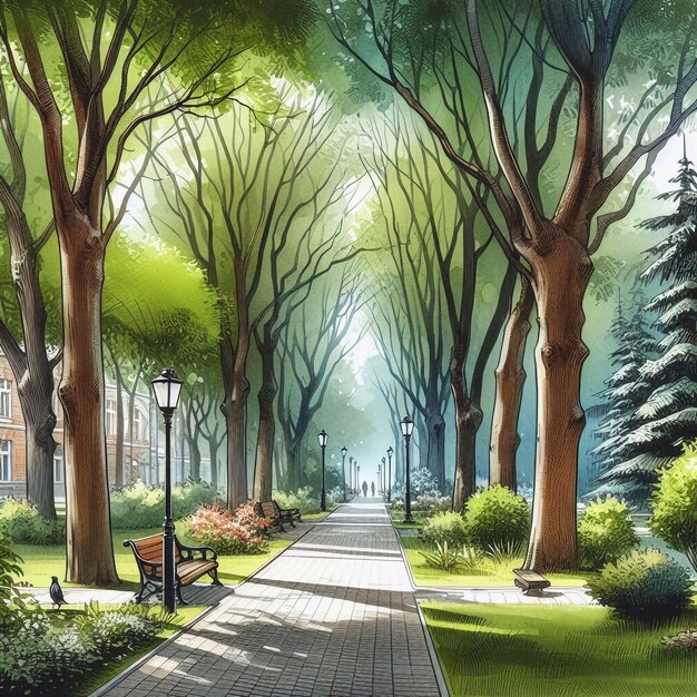 Avenue des arbres dans le parc de la ville