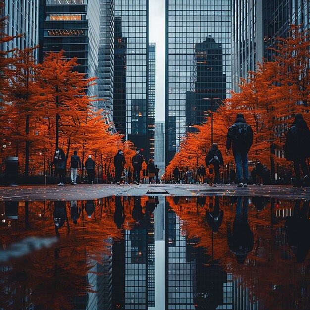 Photo une avenue d'arbres katsura en pleine floraison à l'automne