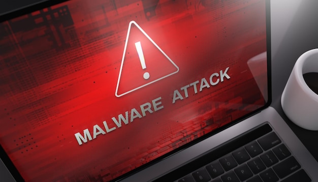 Avertissement d'attaque de logiciel malveillant sur un écran d'ordinateur portable