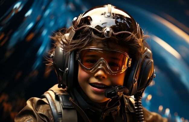 Aviateur en uniforme et casque Pilote heureux dans le portrait de l'avion