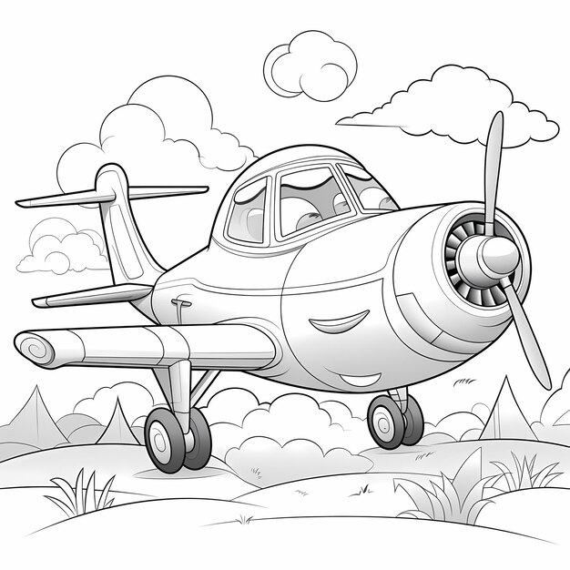Photo des aviateurs adorables des pages à colorier avec de jolis avions pour de jeunes artistes