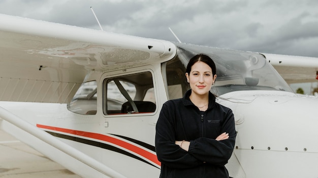 Aviator debout près de l'avion à hélice avant