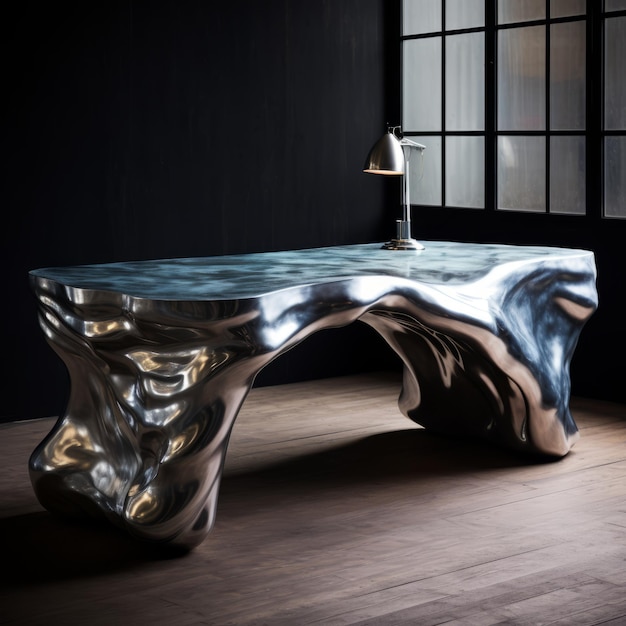 Aviciiinspired Liquid Metal Desk Chromatic Sculptural Slabs And Organic Contours
