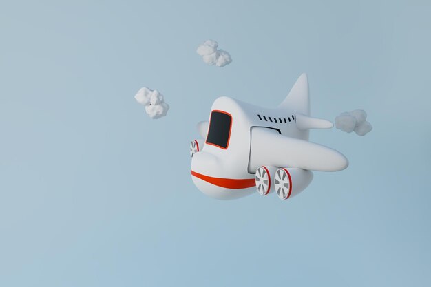 Avion à air drôle avec un nuage à faible polygone, rendu d'illustration 3d