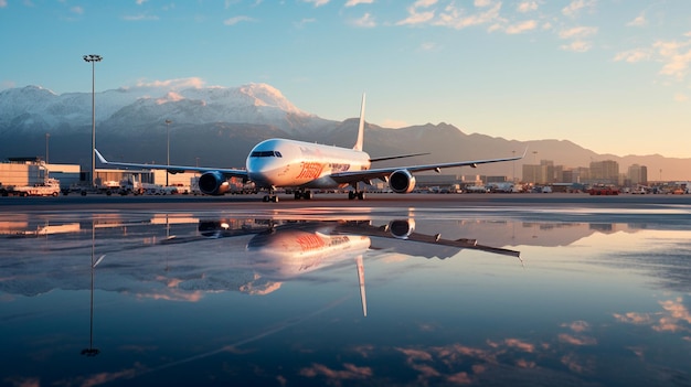 avion atterrissant sur la piste de l'aéroport