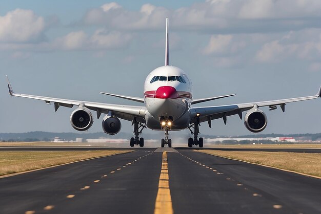 Photo un avion atterrissant sur une piste