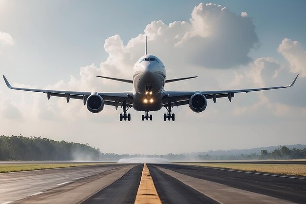 Photo un avion atterrissant sur une piste