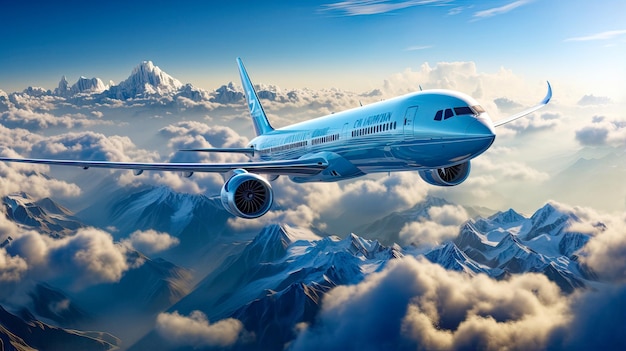 Avion Boeing Airbus Au-dessus d'un paysage nuageux épique