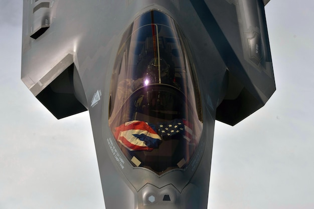 Un avion de chasse avec le drapeau sur le nez