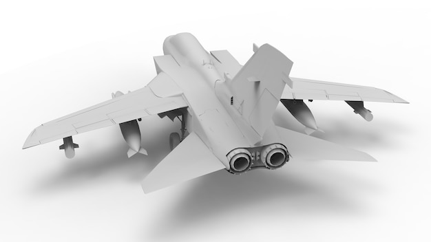 Avion de chasse militaire. Illustration raster en trois dimensions sous la forme d'un modèle entièrement blanc. rendu 3D.