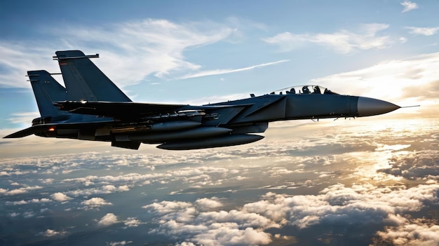 Un avion de chasse survolant les nuages