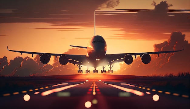 Un avion commercial ou cargo décolle de la piste de l'aéroport à l'aide de l'IA générative