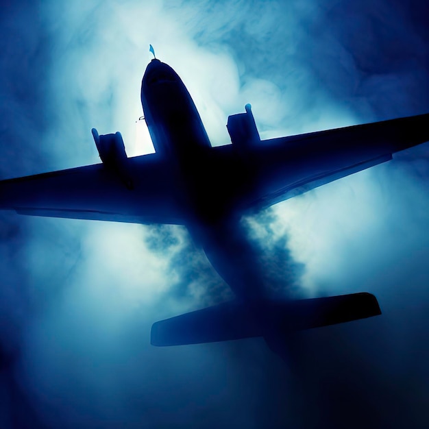 avion dans la fumée bleue