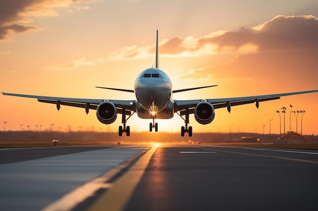 Photo avion décollant d'une piste d'aéroport