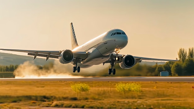 Un avion décollant de la piste avec le mot air sur le côté