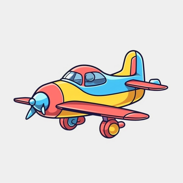 Un avion de dessin animé avec un avion rouge et bleu sur le devant.