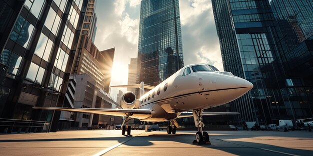 Photo un avion est garé sur la piste devant un bâtiment