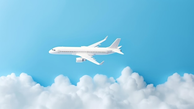 Avion sur fond bleu copyspace avec nuages voyage durable concept de voyage zéro émission