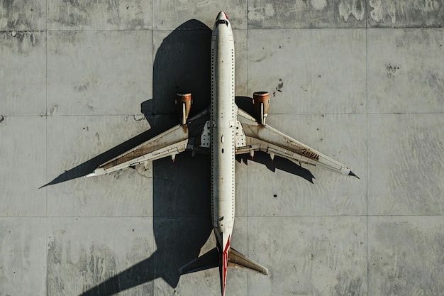 Avion sur le fond du mur de béton Vue d'en haut