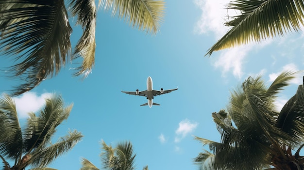 Photo avion sur fond tropical illustration ai generativexa