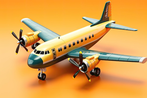 Avion d'illustration 3d sur couleur jaune isolé