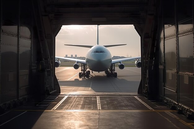 Avion de ligne commercial attendant la cargaison au terminal de l'aéroport