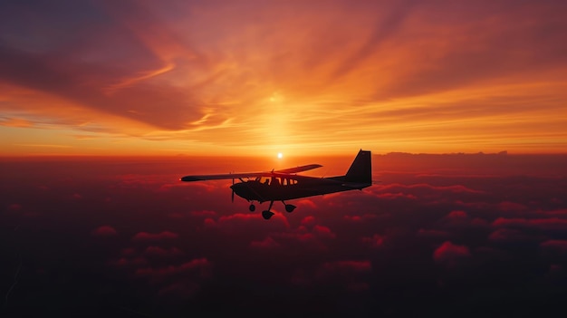 L'avion de la Majesté s'élève au lever du soleil