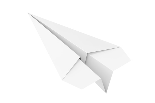 Avion en papier origami blanc sur fond blanc. Rendu 3D