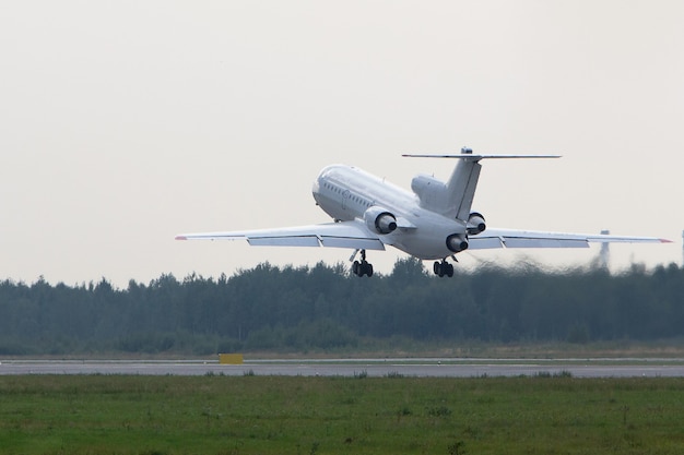 Avion de passagers à l'atterrissage à la journée ensoleillée sur la piste