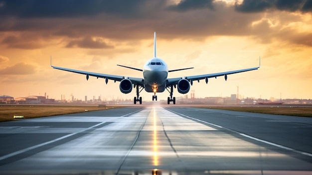 Avion de passagers blanc sur la piste de l'aéroport